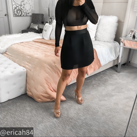 Bebe skirt black open waffle weave scuba mini - Picture 5 of 9